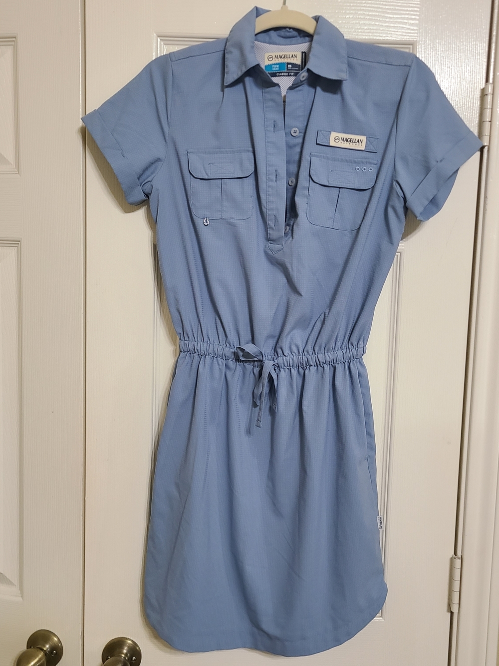 Magellan Outdoors Light Blue Polo Drawstring Mini Dress